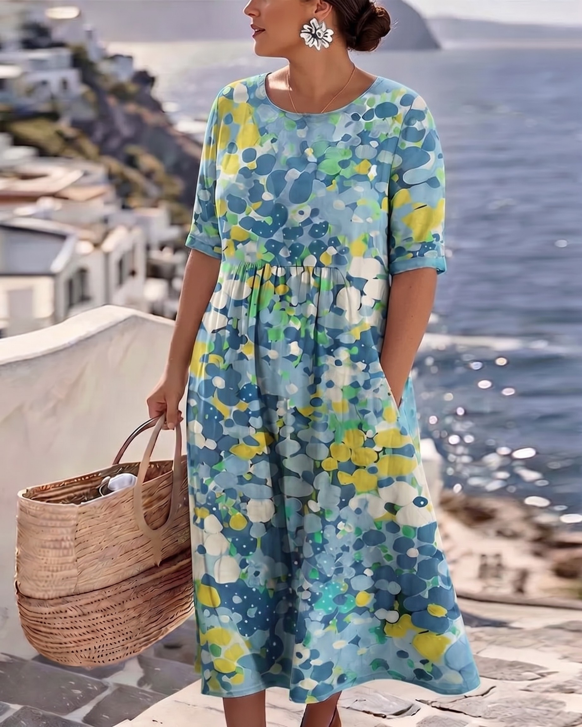ALENA™ - ELEGANTE ZOMERLIJKE MIDI-JURK MET BLOEMENPATROON