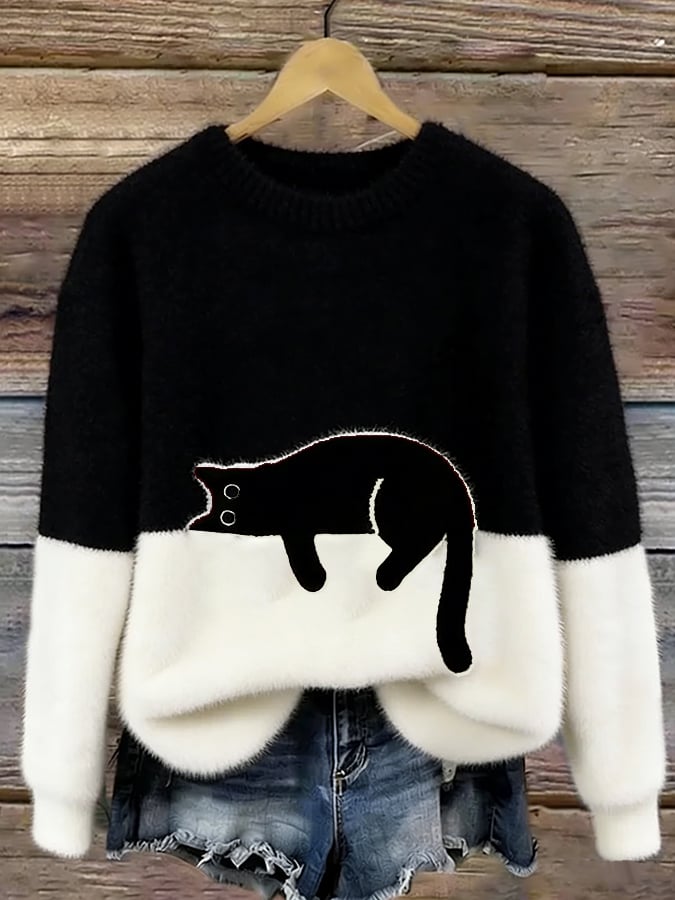 Lina™ | Ruimvallende Trui met Kattenprint