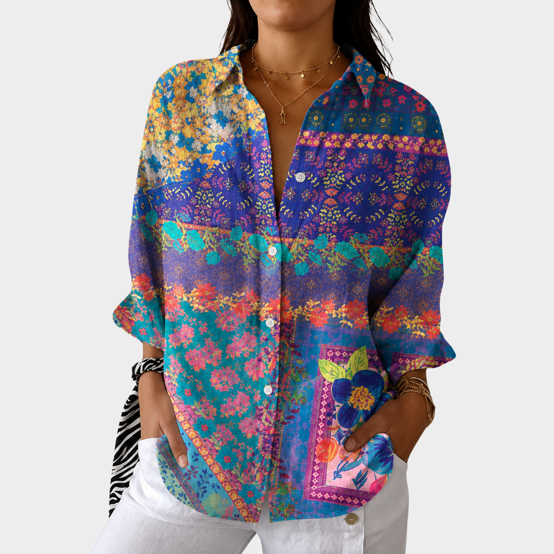 Michèle | Luchtige Kleurrijke Bedrukte Blouse