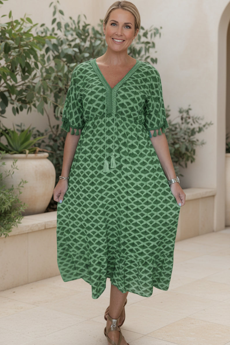 LAYLA - VIBRANTE GEOMETRISCHE MIDI JURK