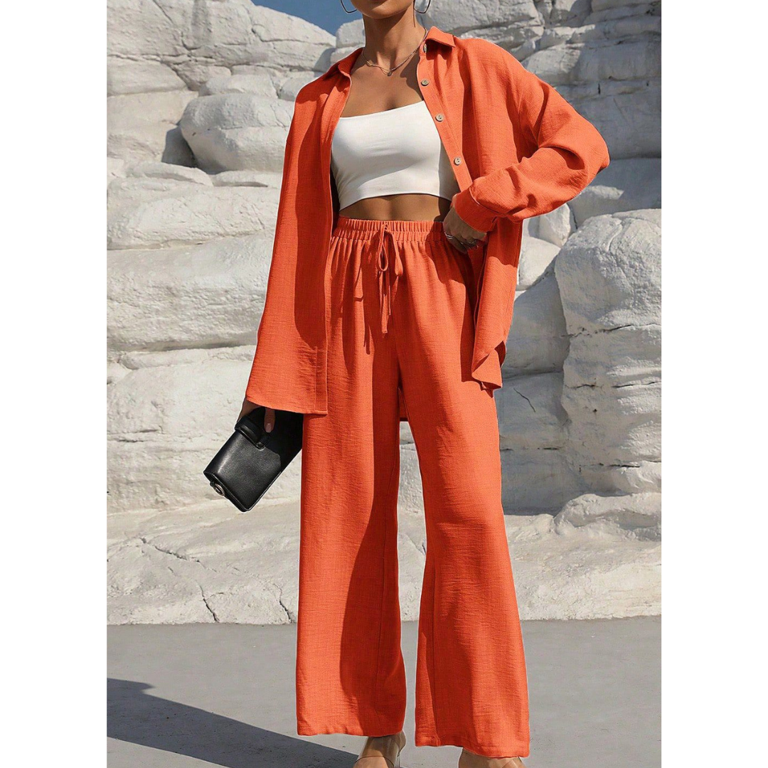 VANORA™ – Comfortabele Blouse met Lange Mouwen en Broek Co-ord Set