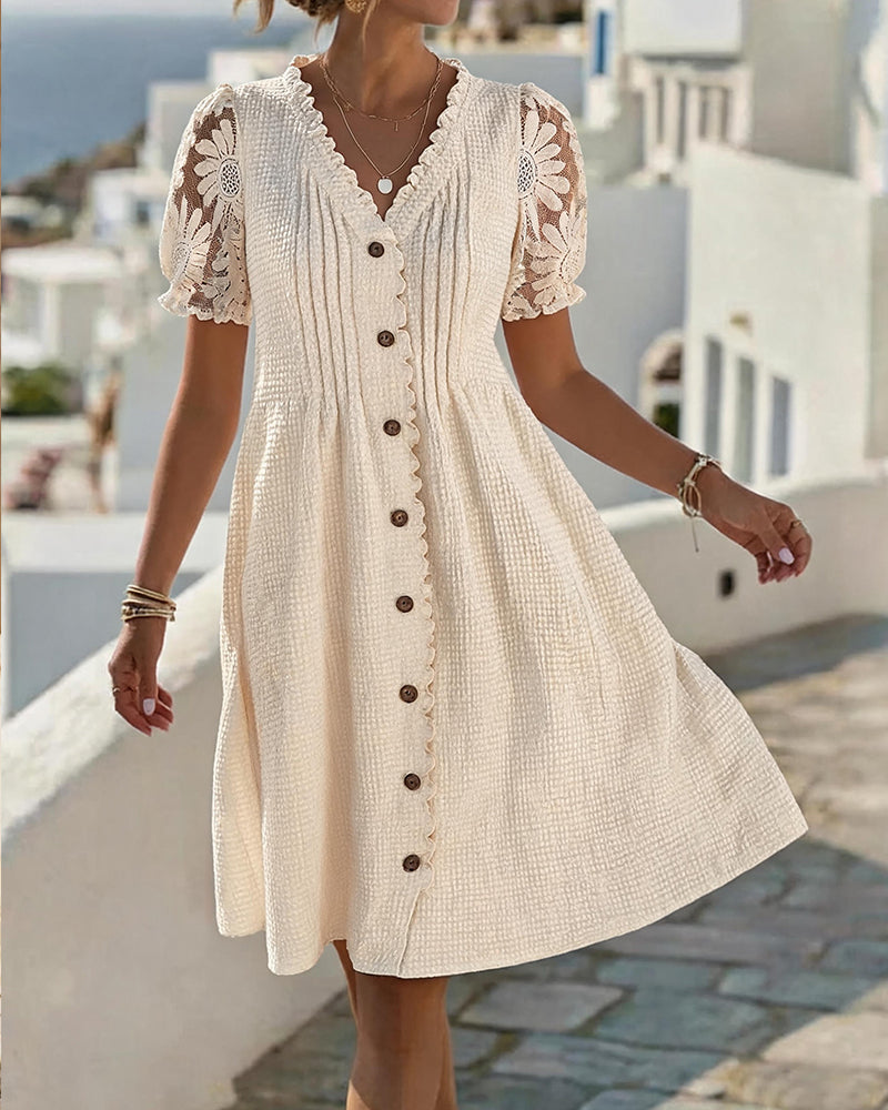Deneke™ | Elegante Midi Jurk met Kanten Mouwen