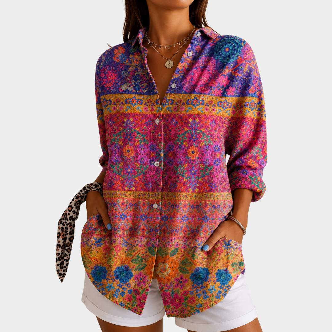 Madeleine | Levendige Tuin Mozaïek Blouse