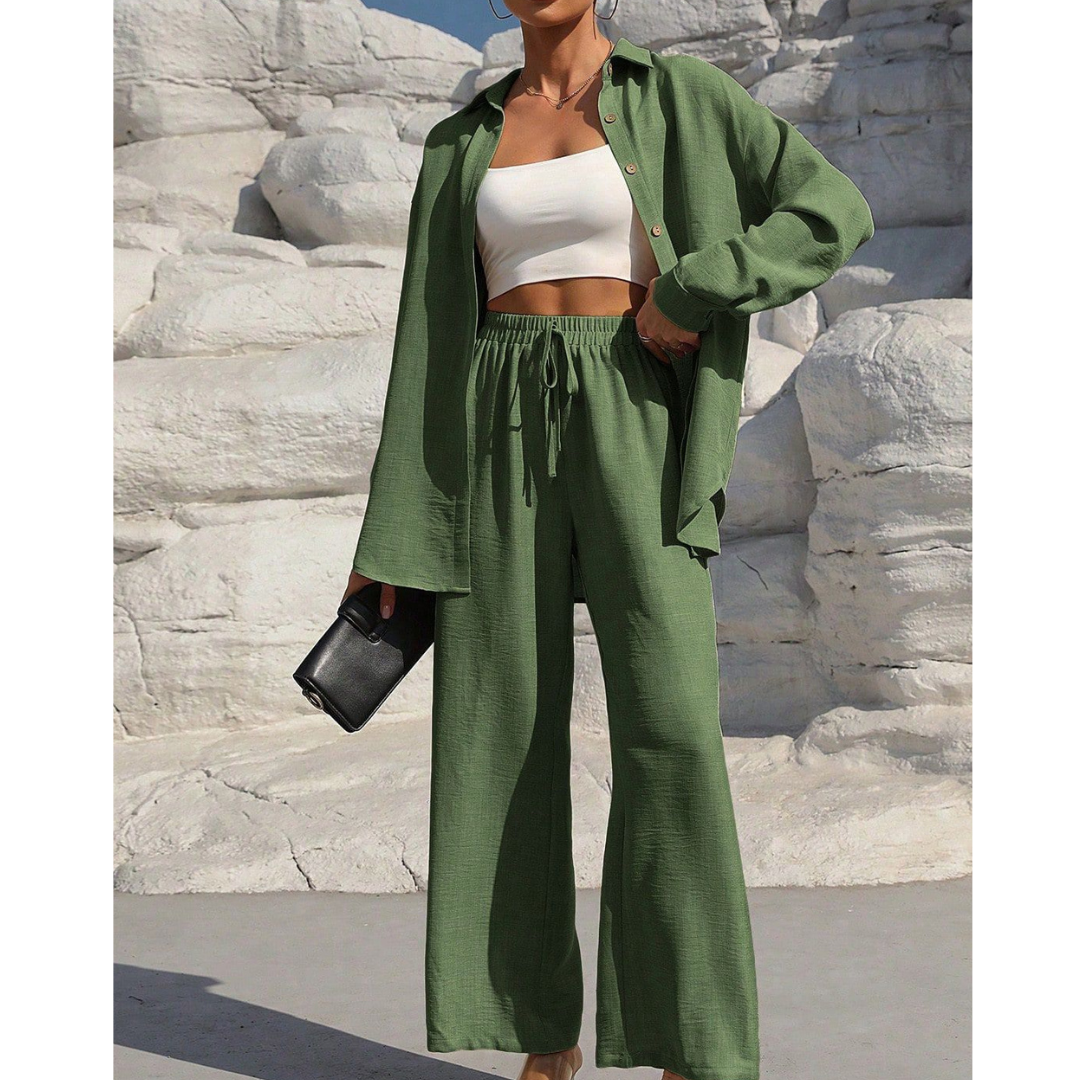 VANORA™ – Comfortabele Blouse met Lange Mouwen en Broek Co-ord Set