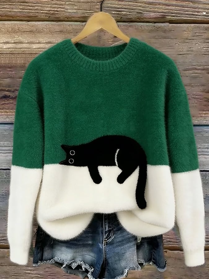 Lina™ | Ruimvallende Trui met Kattenprint