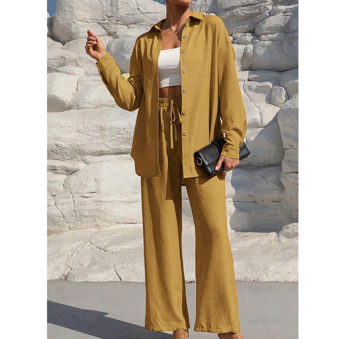 VANORA™ – Comfortabele Blouse met Lange Mouwen en Broek Co-ord Set