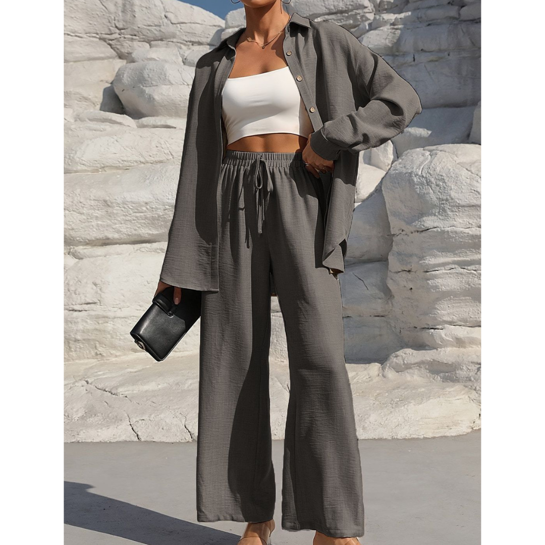 VANORA™ – Comfortabele Blouse met Lange Mouwen en Broek Co-ord Set