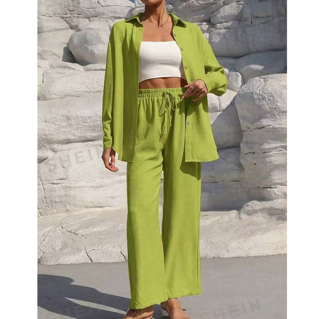 VANORA™ – Comfortabele Blouse met Lange Mouwen en Broek Co-ord Set