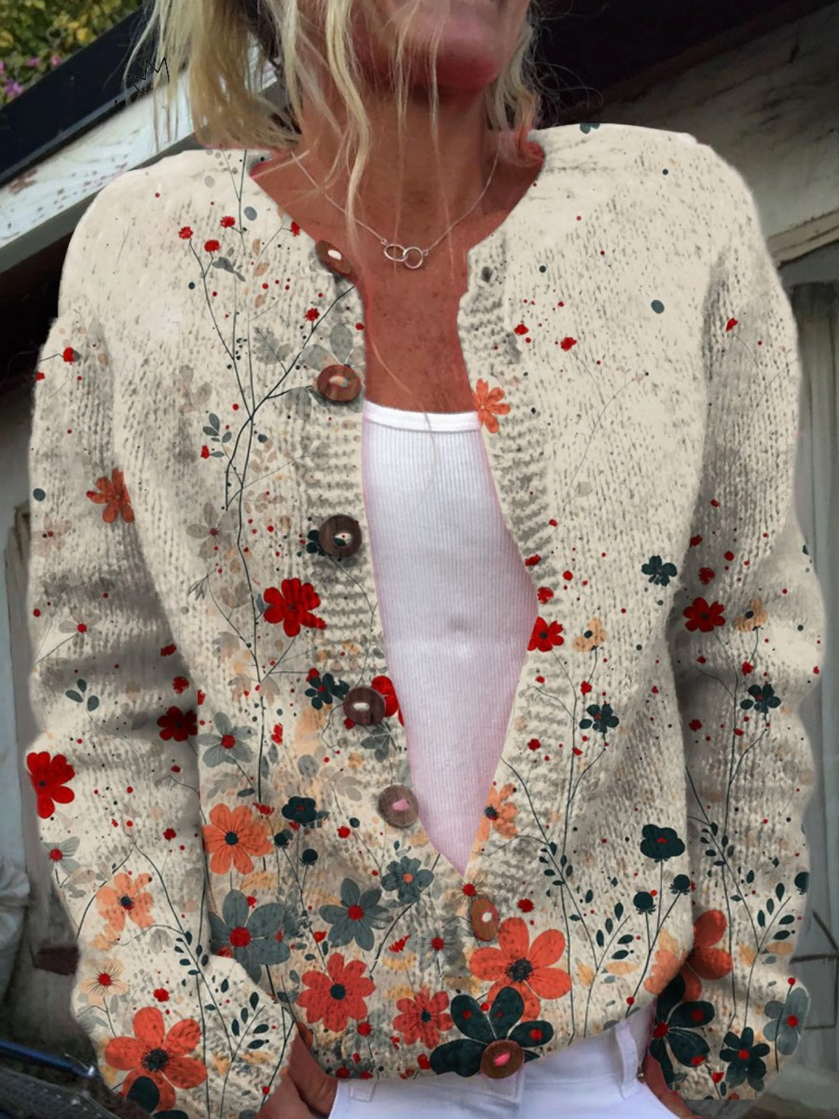 Simone | Vintage Bloem Kunstprint Knoop Vest