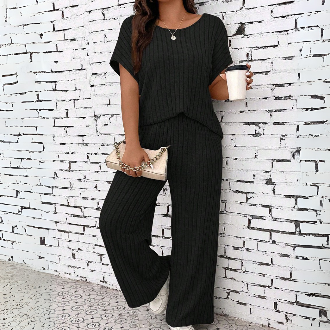 WAUNA™ - Casual Plus Size Korte Mouwen Top en Broek Set