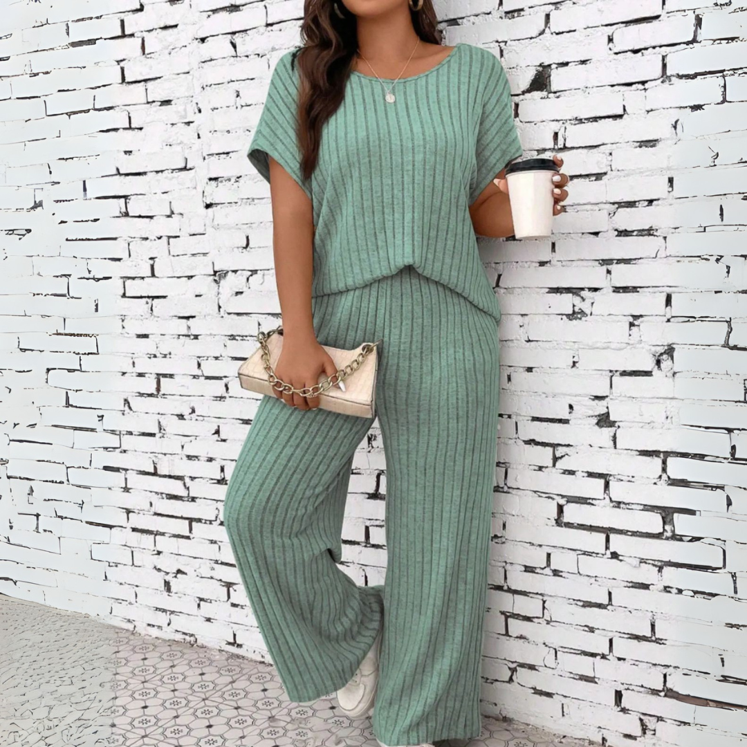 WAUNA™ - Casual Plus Size Korte Mouwen Top en Broek Set