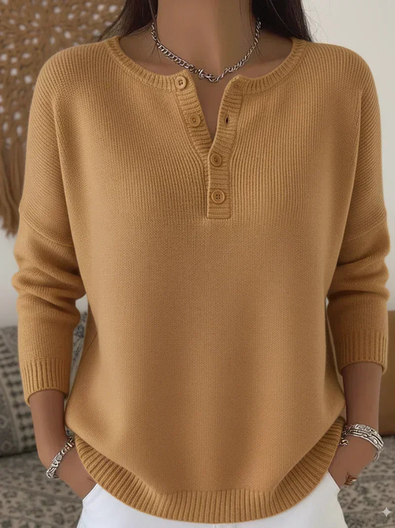 Helena™ | Henley Knop-Up Gebreide Trui