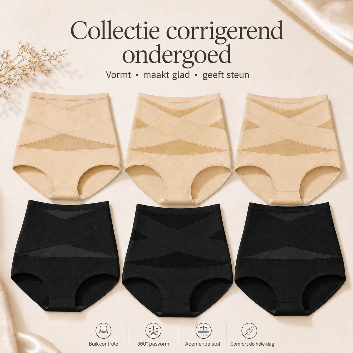 Hoge Taille Slips met Extra Steun – 3-Pack
