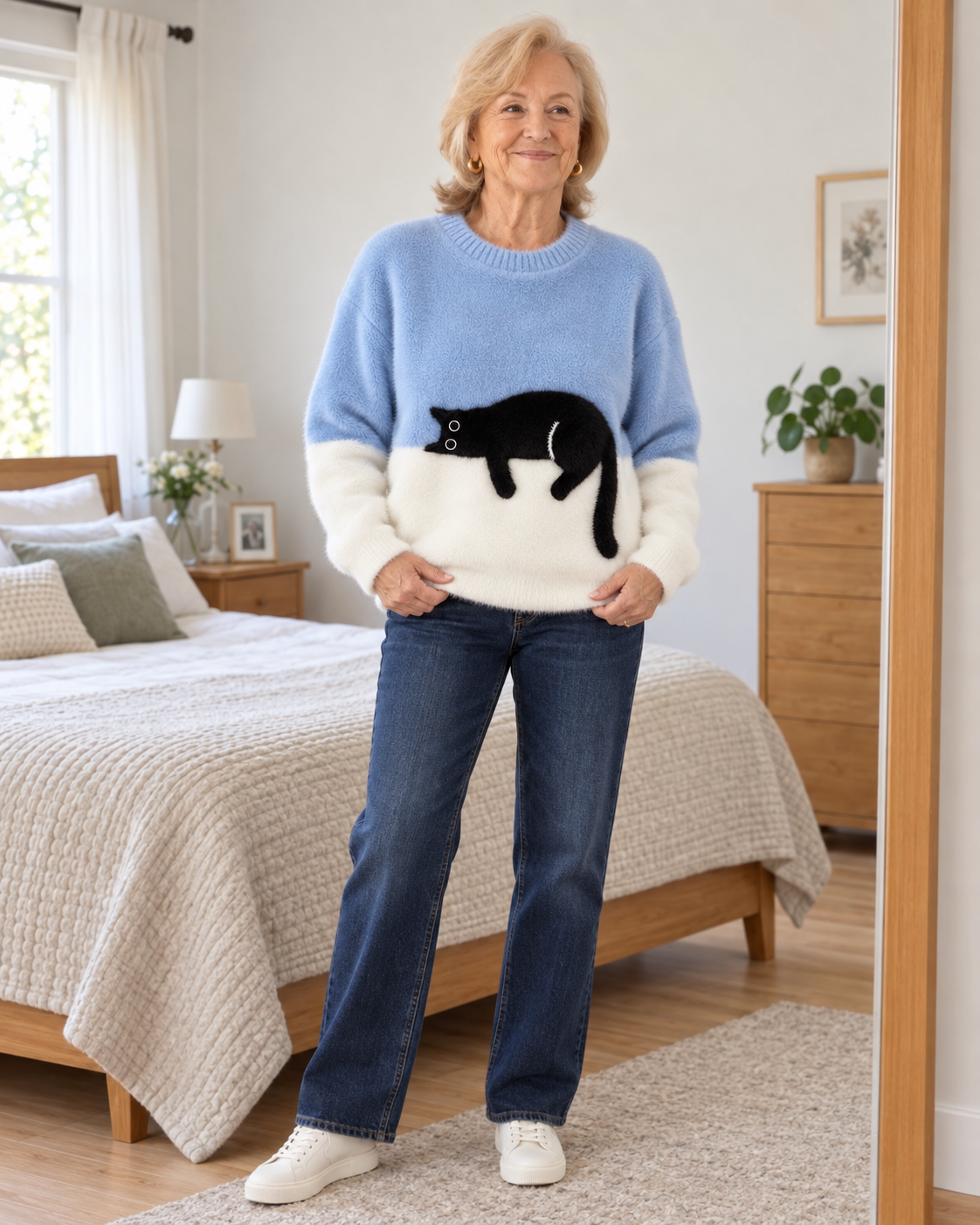 Lina™ | Ruimvallende Trui met Kattenprint