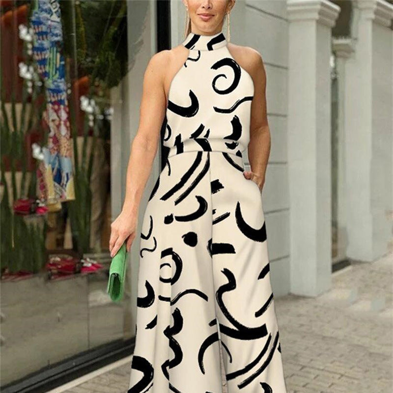 QIANA™ - Elegante Brede Pijpen Halsband Mouwloze Zomer Jumpsuit