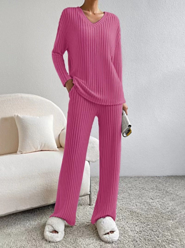 ELMER™ - Casual Lange Mouwen V-Hals Top en Broek Set