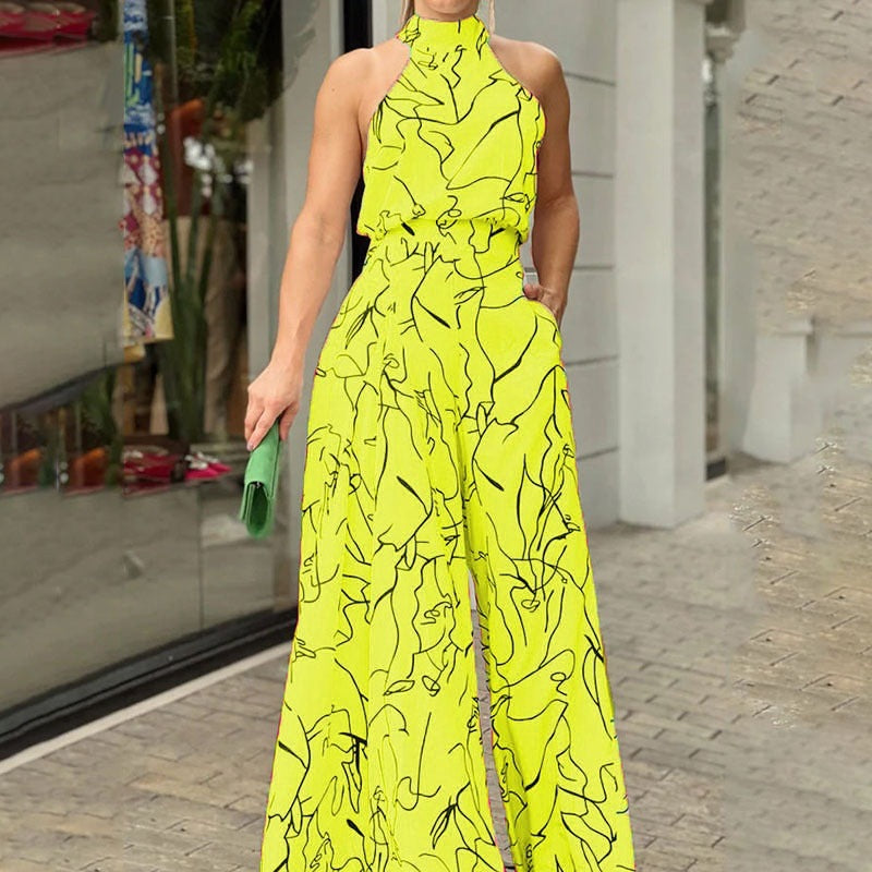 QIANA™ - Elegante Brede Pijpen Halsband Mouwloze Zomer Jumpsuit