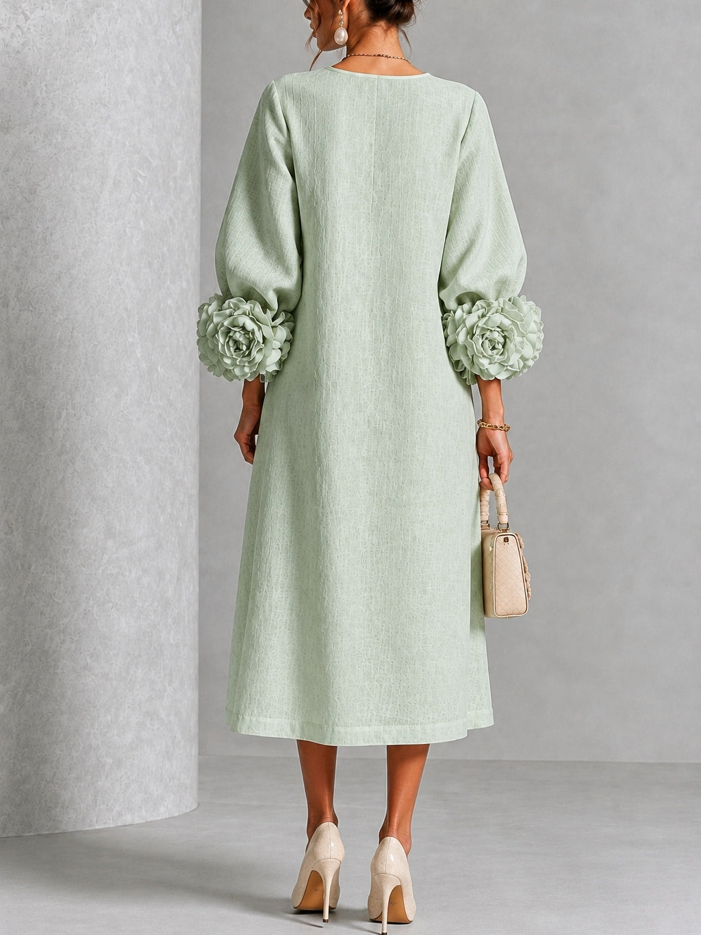 Eveline™ | Elegante Midi Jurk met Bloemdetails