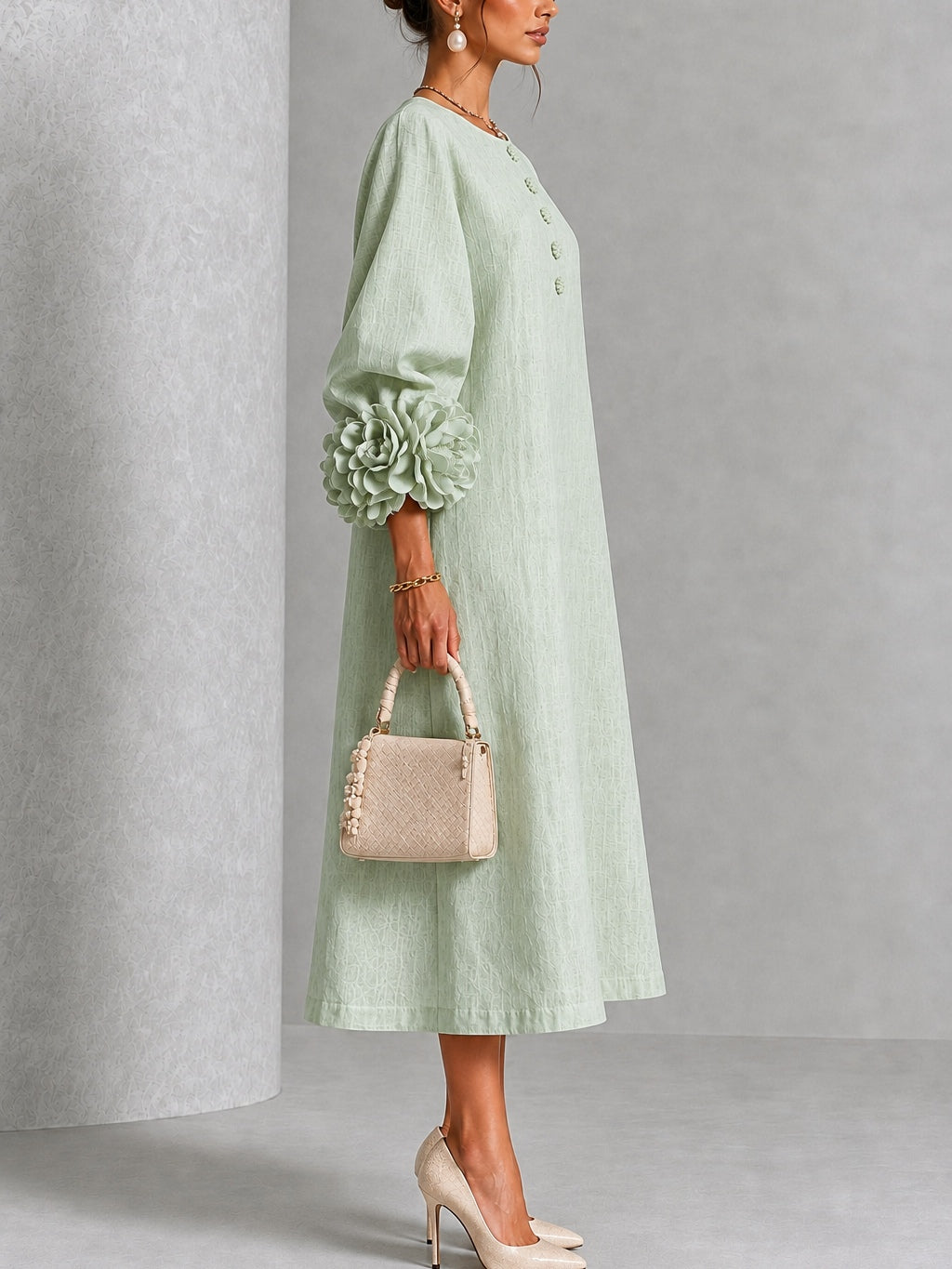 Eveline™ | Elegante Midi Jurk met Bloemdetails