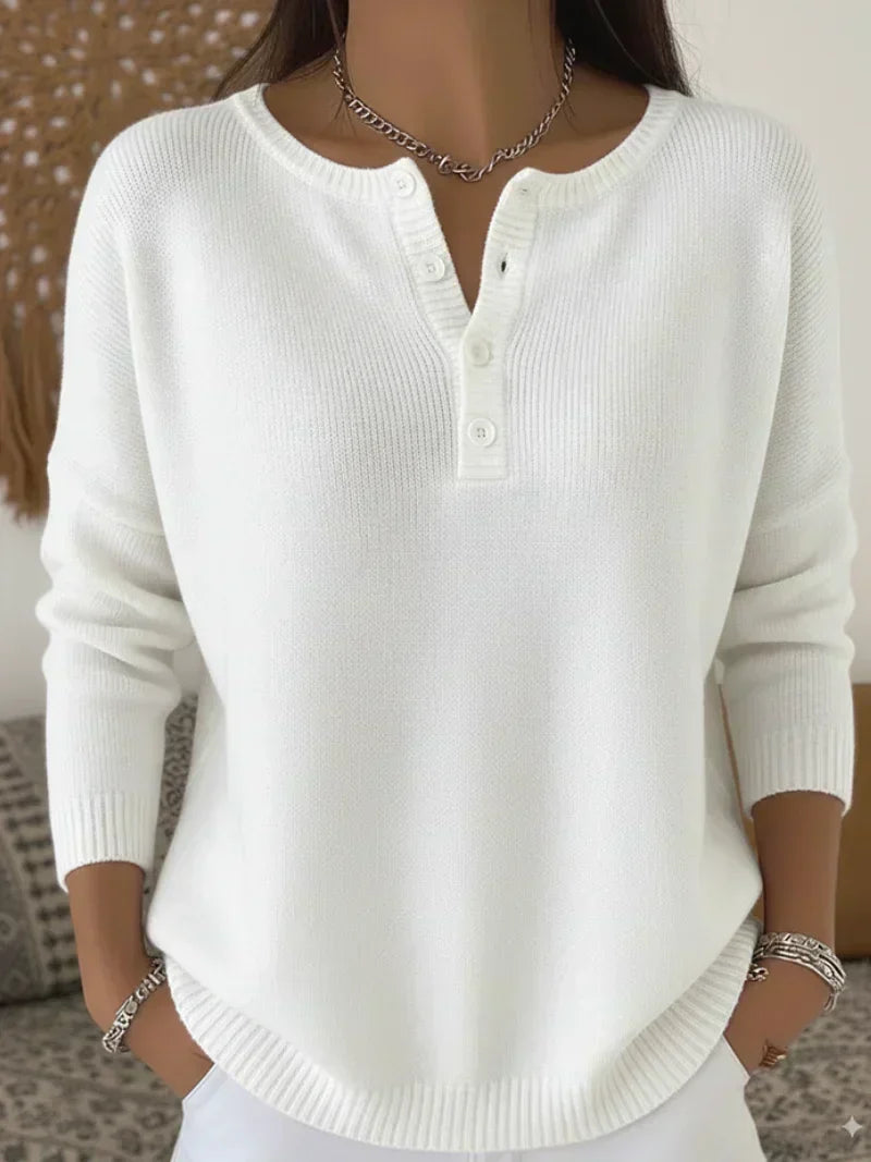 Helena™ | Henley Knop-Up Gebreide Trui