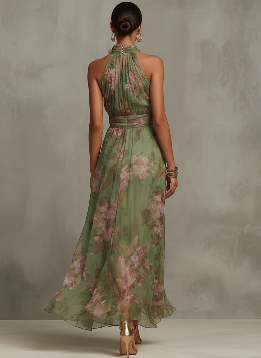 Livia - Elegante Bloemen Maxi Halter Jurk