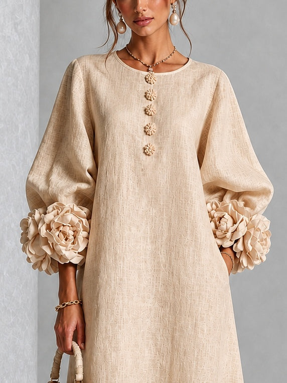 Eveline™ | Elegante Midi Jurk met Bloemdetails