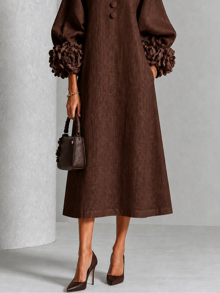 Eveline™ | Elegante Midi Jurk met Bloemdetails