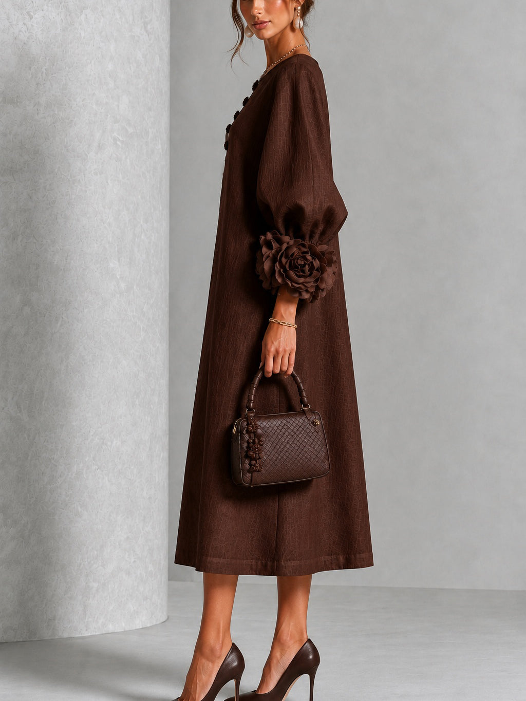 Eveline™ | Elegante Midi Jurk met Bloemdetails