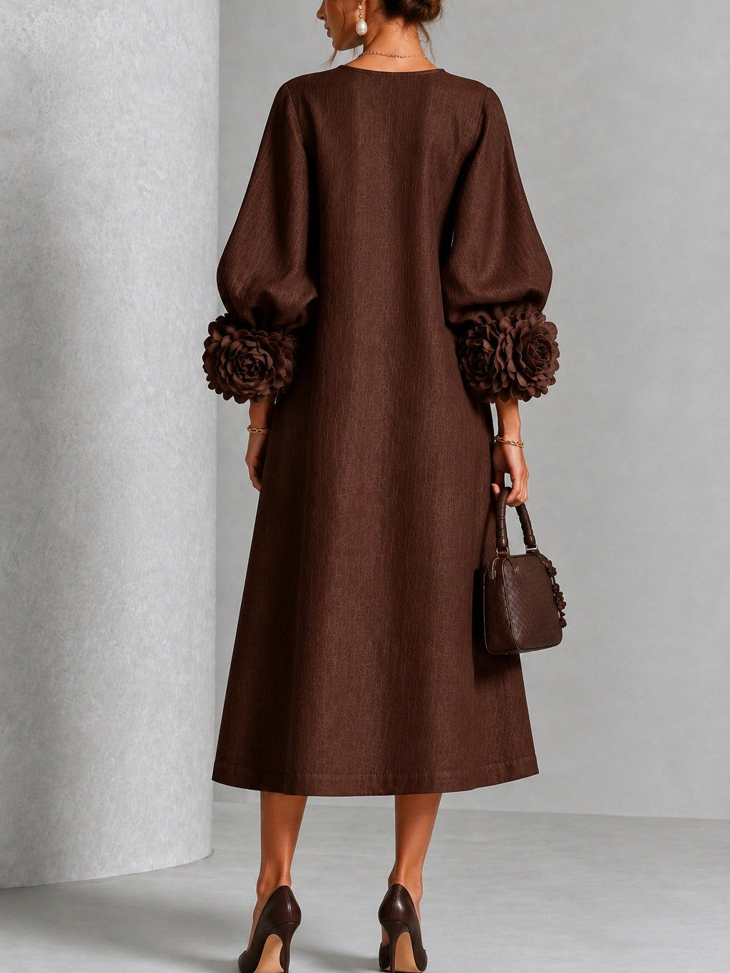 Eveline™ | Elegante Midi Jurk met Bloemdetails