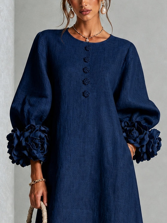 Eveline™ | Elegante Midi Jurk met Bloemdetails