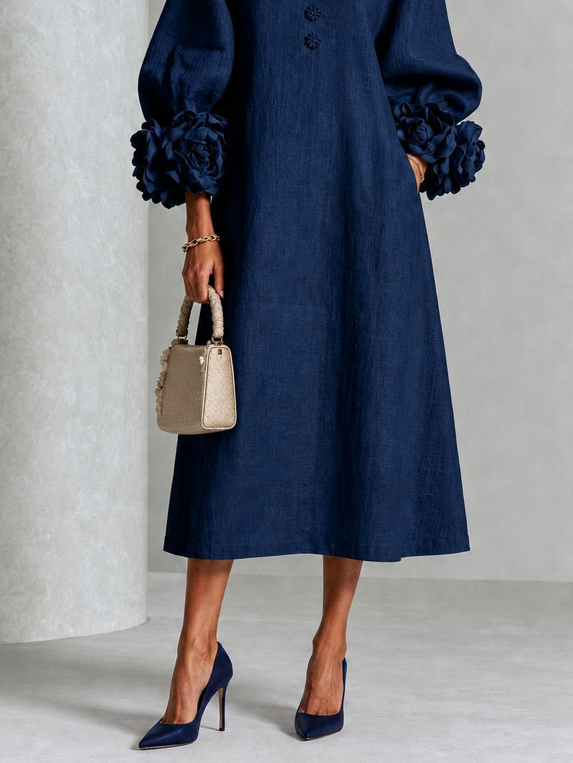 Eveline™ | Elegante Midi Jurk met Bloemdetails