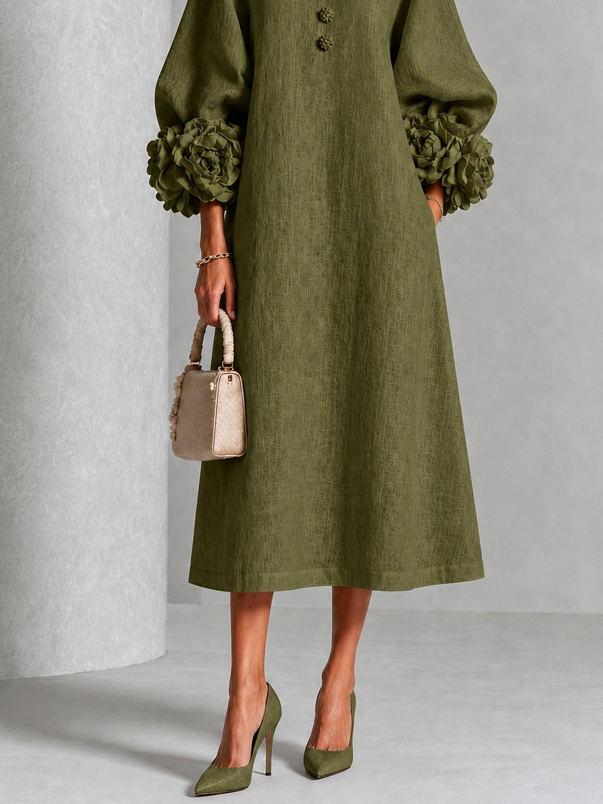 Eveline™ | Elegante Midi Jurk met Bloemdetails