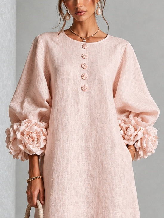 Eveline™ | Elegante Midi Jurk met Bloemdetails