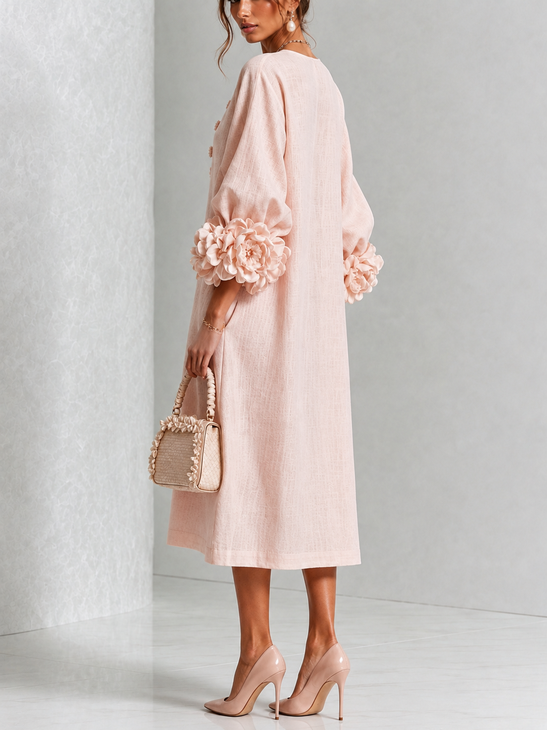 Eveline™ | Elegante Midi Jurk met Bloemdetails