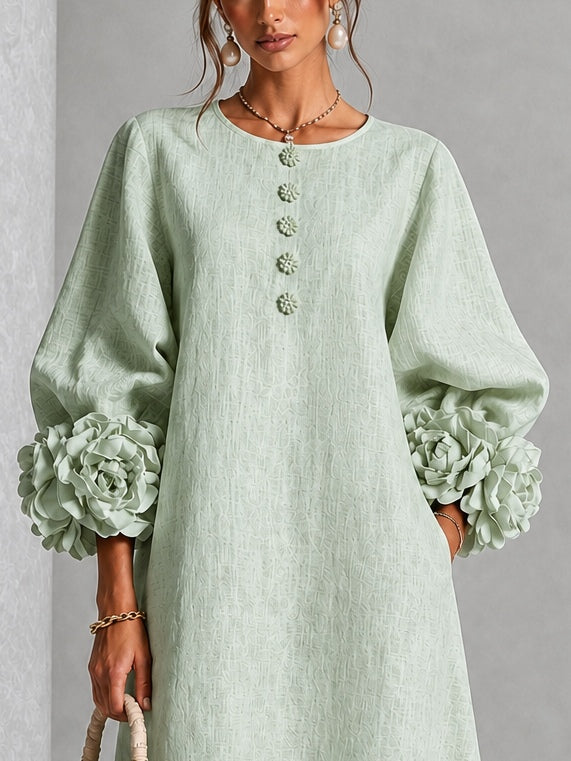 Eveline™ | Elegante Midi Jurk met Bloemdetails