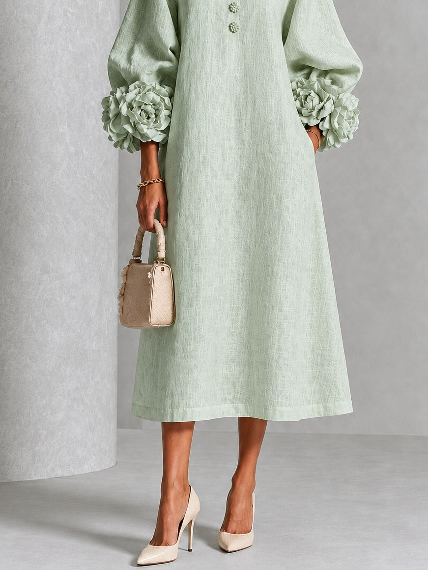 Eveline™ | Elegante Midi Jurk met Bloemdetails