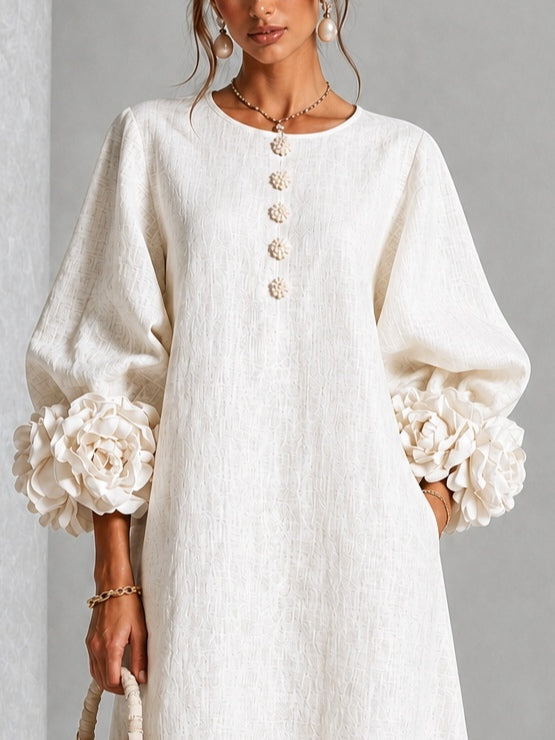 Eveline™ | Elegante Midi Jurk met Bloemdetails