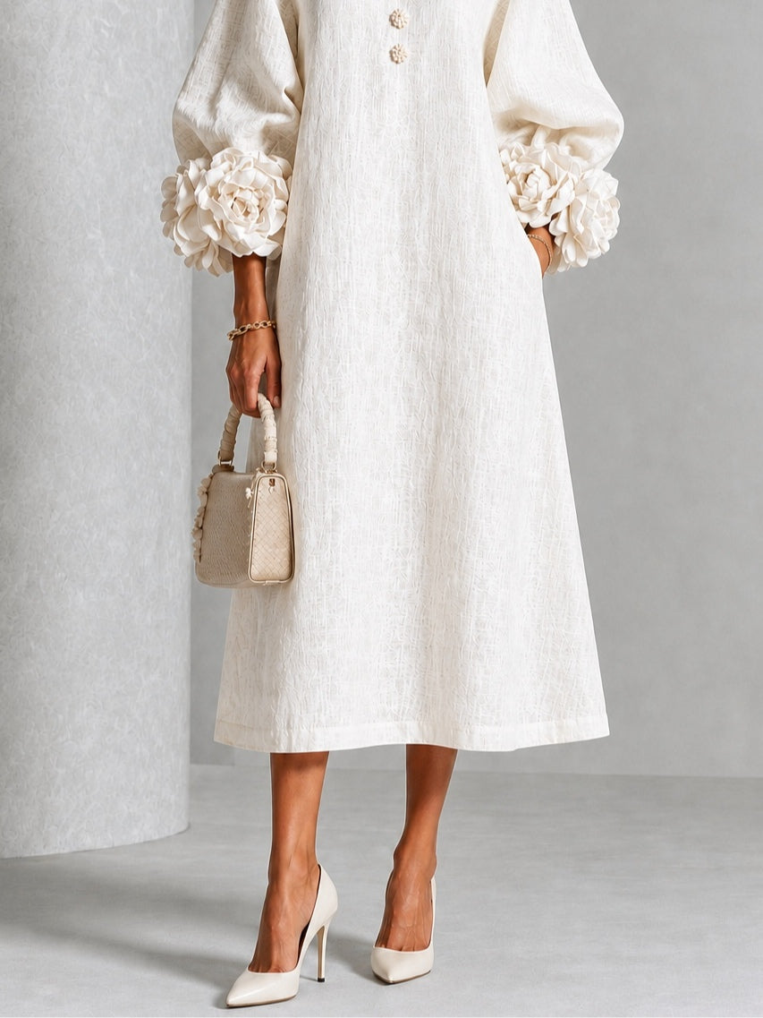 Eveline™ | Elegante Midi Jurk met Bloemdetails