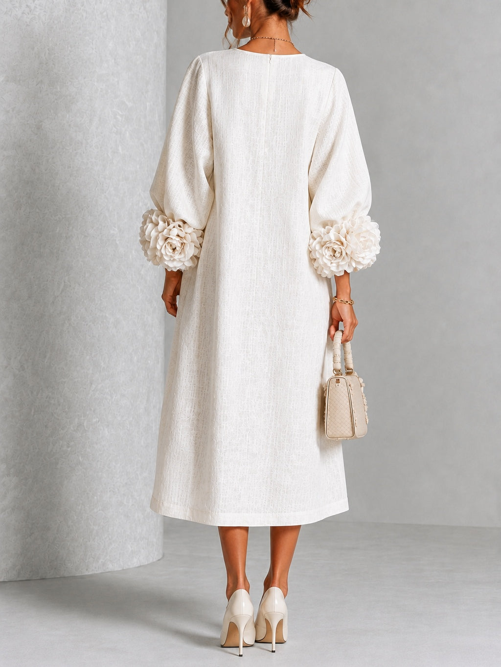 Eveline™ | Elegante Midi Jurk met Bloemdetails