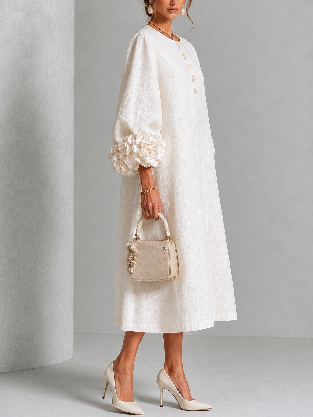 Eveline™ | Elegante Midi Jurk met Bloemdetails