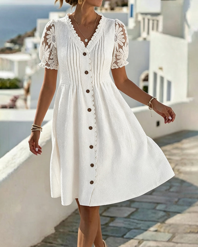 Deneke™ | Elegante Midi Jurk met Kanten Mouwen