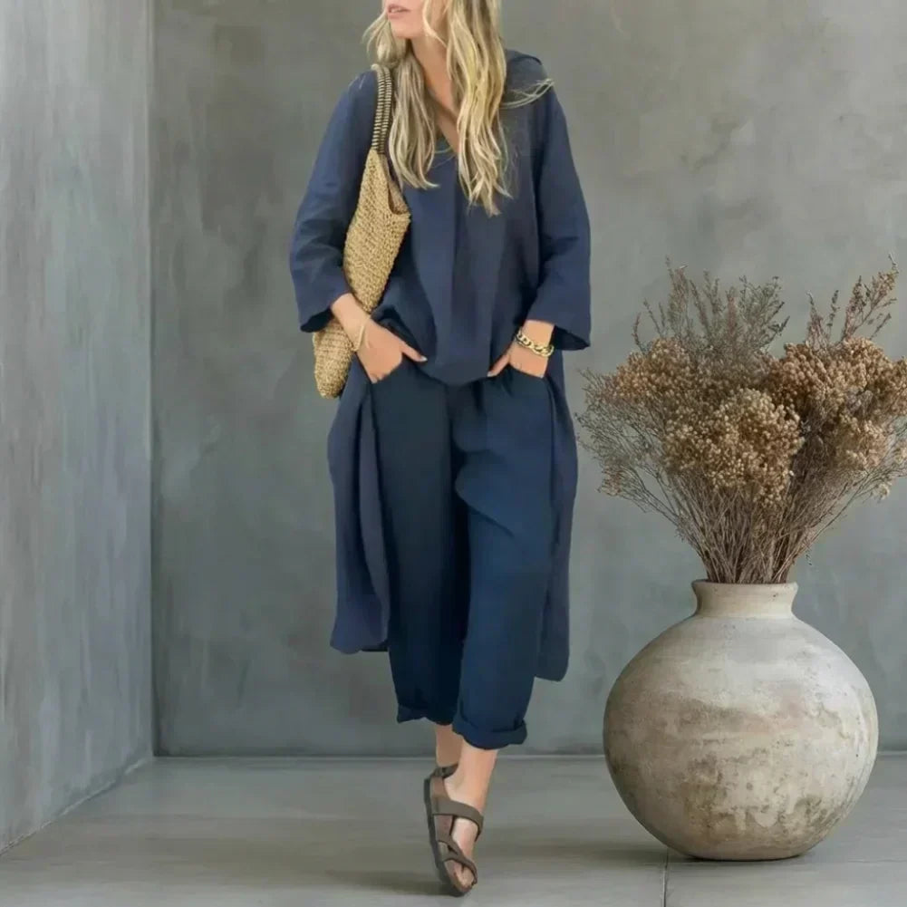 Lucía | Ontspannen Lange Vest en Brede Pantalon Twee-Delige Set