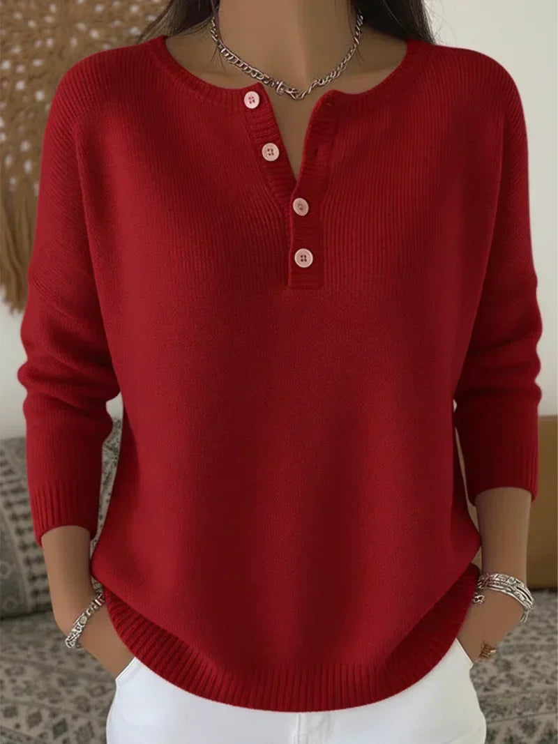 Helena™ | Henley Knop-Up Gebreide Trui