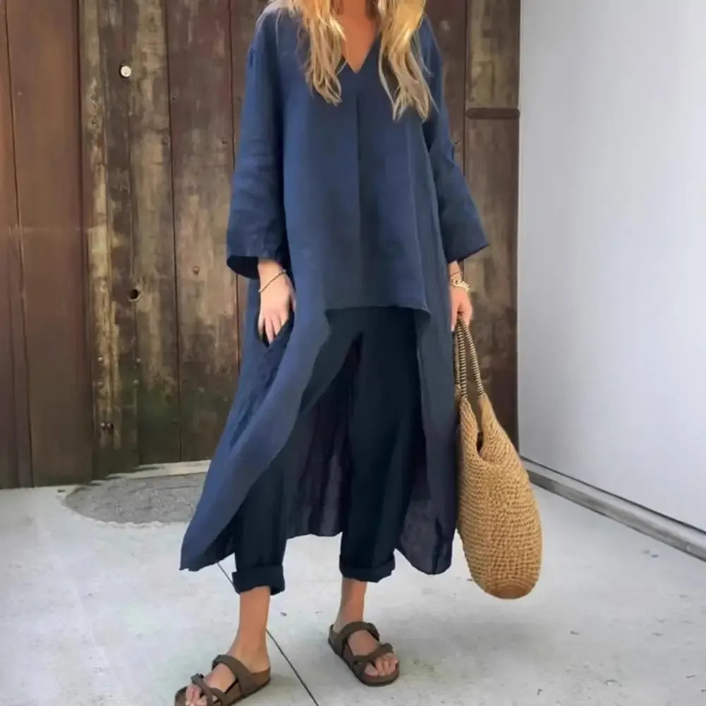 Lucía | Ontspannen Lange Vest en Brede Pantalon Twee-Delige Set