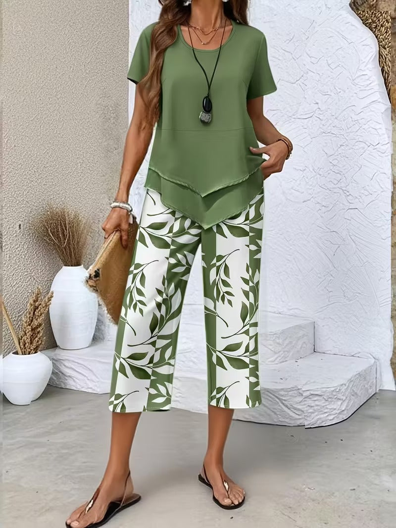 Arvessa | Casual Bladprint Twee Delige Set