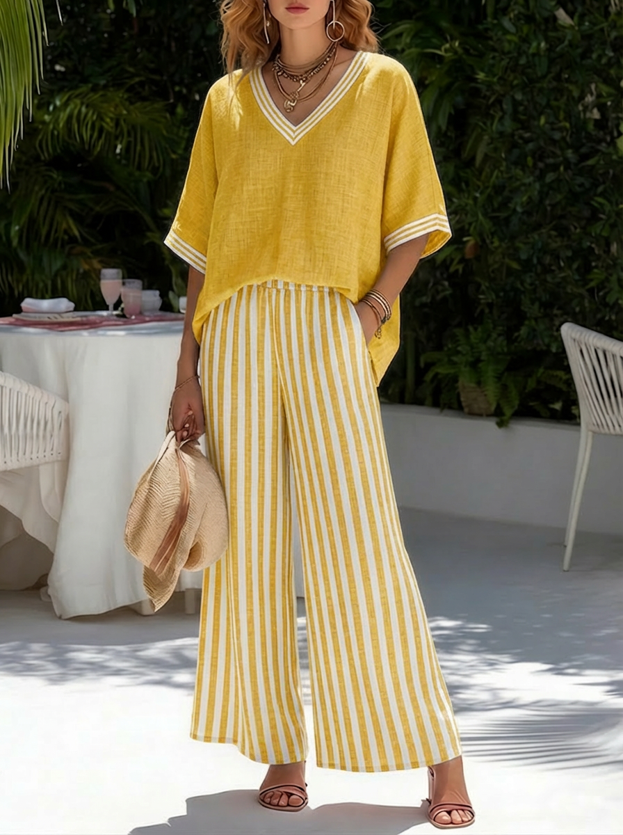 Audrey | Elegante Casual Gestreepte Set