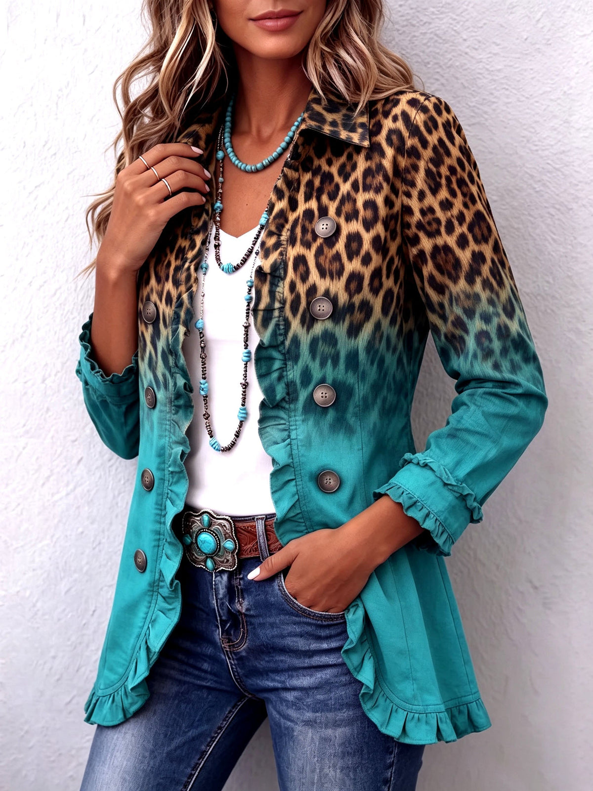 Dominique | Luipaard Ombré Ruches Blazer Jas