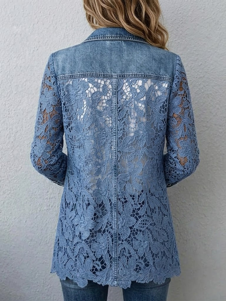 Sandra | Blazer Jas met Bloemen Kant Panelen