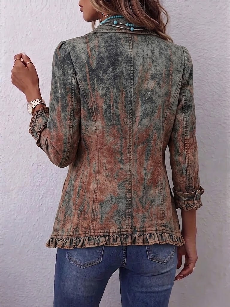 Jeannette | Vintage Gradiënt Getextureerde Print Ruches Jas