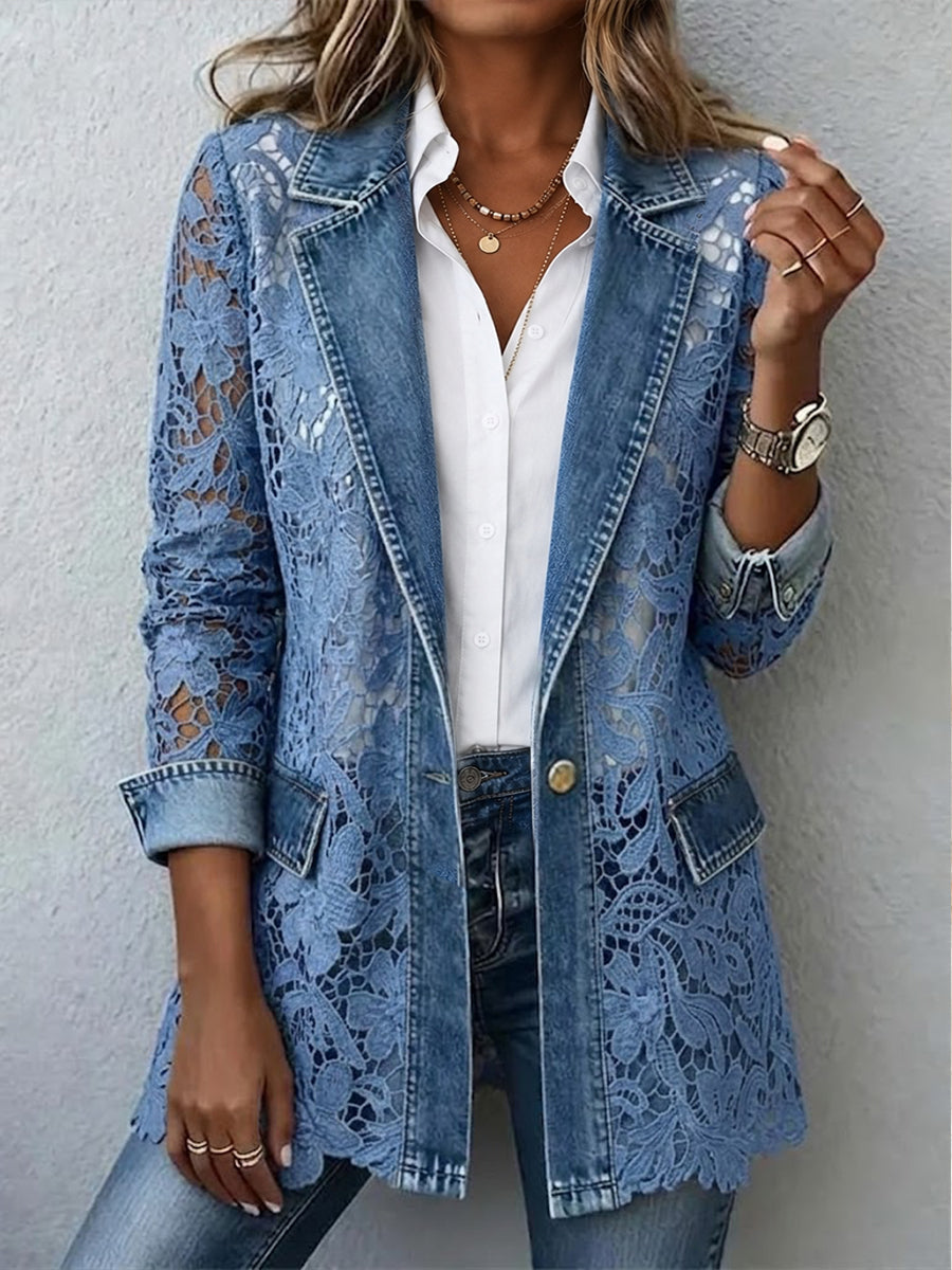 Sandra | Blazer Jas met Bloemen Kant Panelen